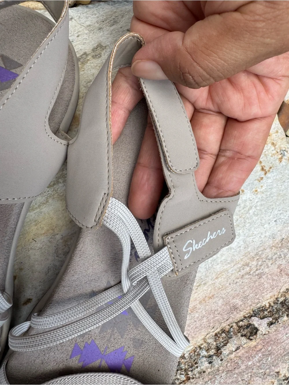 🩶🤍Skechers Reggae Slim Strappy Sandals Gray Beige Purple Size 10